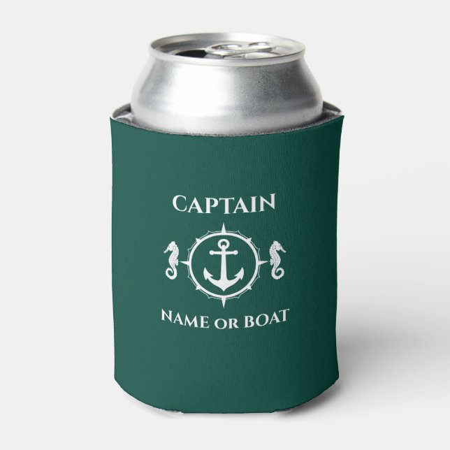 Nautical Anchor Seahorse Captain Boat Name Sea Can Cooler (Can Front)