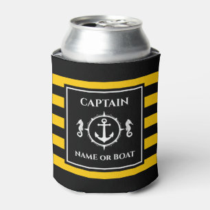 Nautical Anchor Seahorse Captain Name or Boat Gold Can Cooler