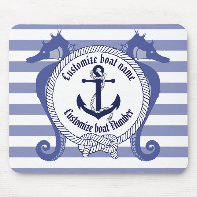 Nautical Anchor/Seahorse/knot/Customise name, # Mouse Pad (Front)