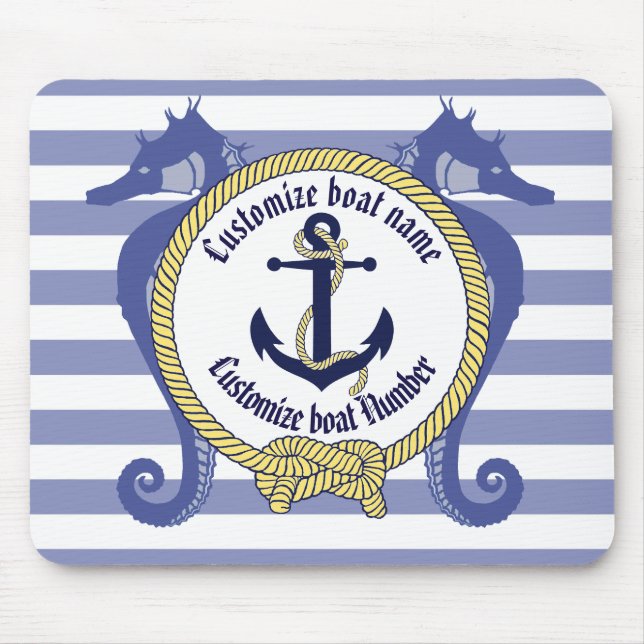 Nautical Anchor/Seahorse/knot/Customise name, # Mouse Pad (Front)
