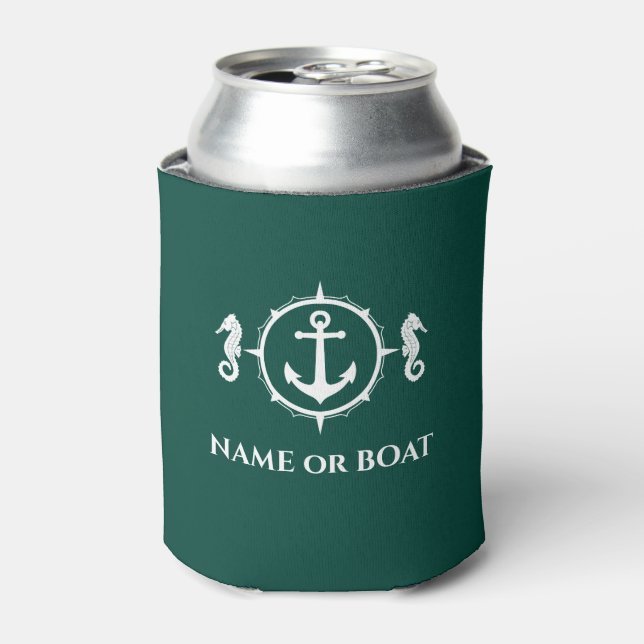 Nautical Anchor Seahorse Your Name or Boat Sea Can Cooler (Can Front)