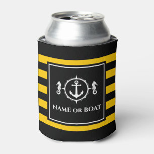 Nautical Anchor Seahorse Your Name or Boat Yellow Can Cooler