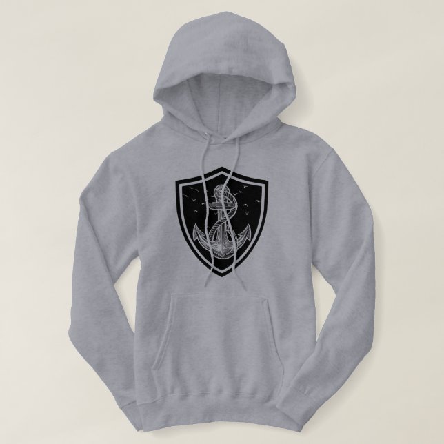 Nautical Anchor Shield Fishing Hoodie (Design Front)