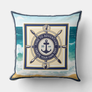 Nautical Anchor Ship Wheel Ocean Beach Custom Cushion
