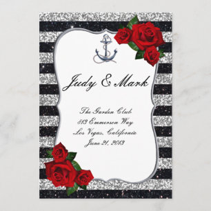 Nautical Anchor Silver Black Stripes Wedding Menu