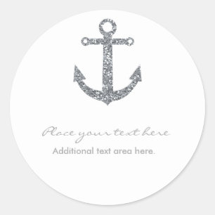 Nautical Anchor Silver Glitter Glam Party Sticker
