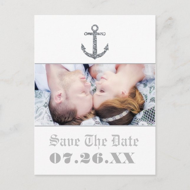 Nautical Anchor Silver Glitter Glam Photo Postcard (Front)