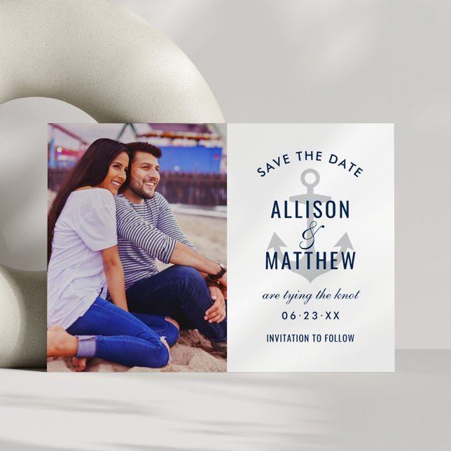 Nautical Anchor Silver Grey Photo Wedding Save The Date (Creator Uploaded)