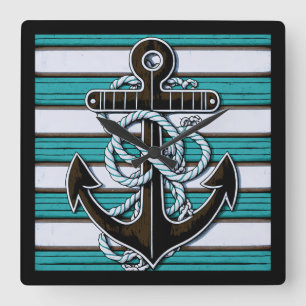 Nautical Anchor Square Wall Clock
