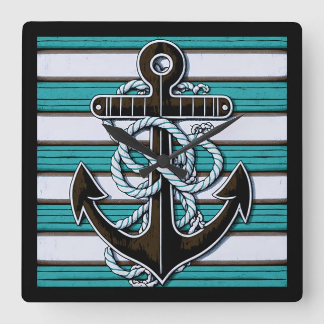 Nautical Anchor Square Wall Clock (Front)