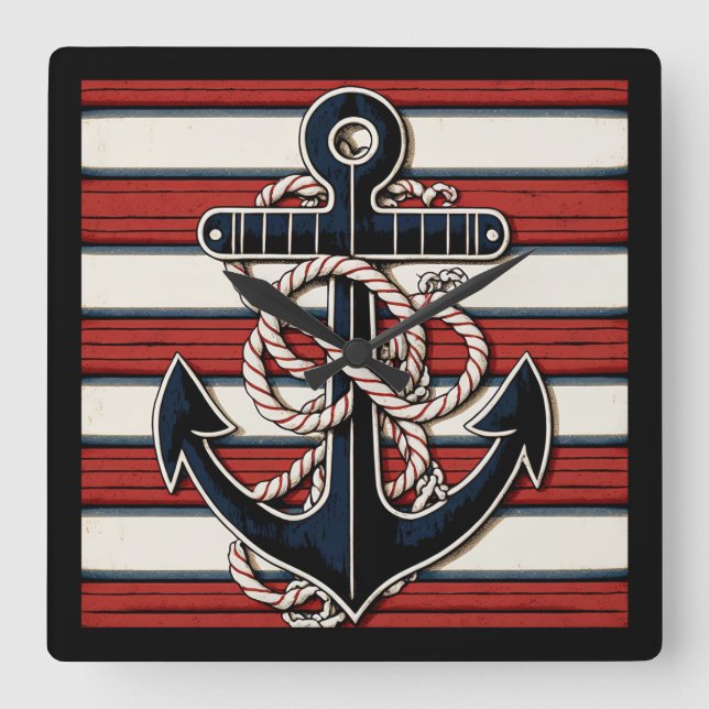 Nautical Anchor Square Wall Clock (Front)