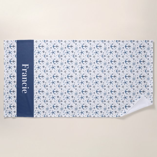 Nautical Anchor Starfish Beach Towel (Front)