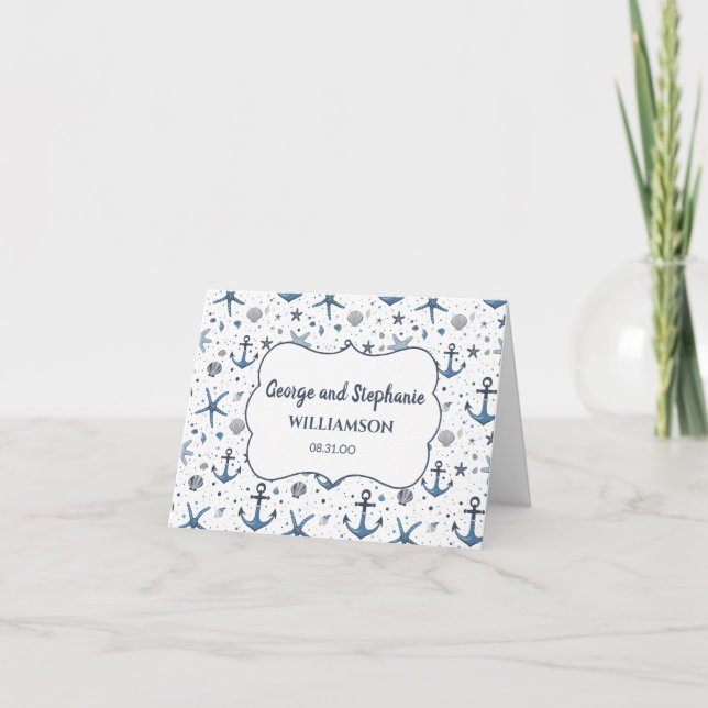 Nautical Anchor Starfish Wedding Notecard (Front)