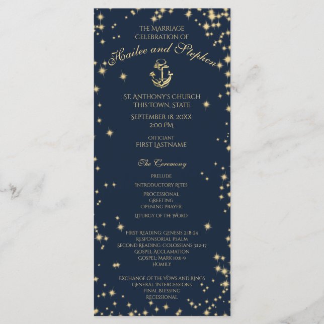 Nautical Anchor Starry Sky Navy Blue and Gold Programme (Front)