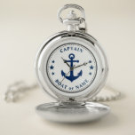 Nautical Anchor Stars Captain Boat Name Blue White Pocket Watch<br><div class="desc">A Nautical Anchor and Stars with Captain Rank or other title and Your Name or Boat Name on a Stylish Pocket Watch. This personalized Pocket Watch will not just time but also is a fun conversation piece. Perfect for Father's Day but also makes a great gift for any occasion.</div>