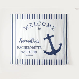 Nautical Anchor Stripe Bachelorette Party Backdrop Tapestry