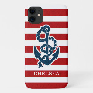 Nautical Anchor Stripe Pattern and Name Case-Mate iPhone Case