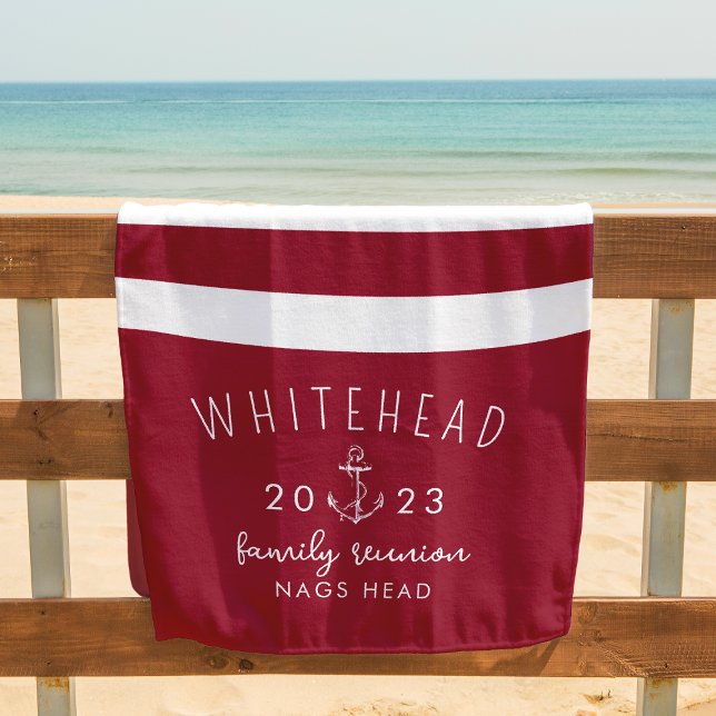 Nautical Anchor Stripe Red Monogram Beach Towel (Creator Uploaded)