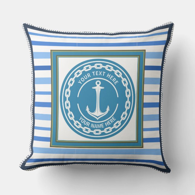 Nautical Anchor Striped Coastal Cushion (Front)