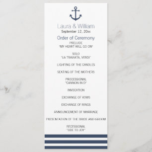 Nautical Anchor & Striped Wedding Program Programme