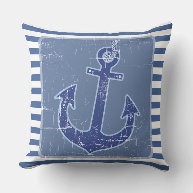 Nautical Anchor & Stripes Navy Cushion (Front)