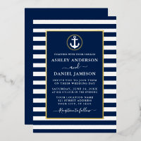 Nautical Anchor Stripes Wedding Blue Gold