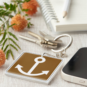 Nautical Anchor Symbol Brown Marina Sign Key Ring