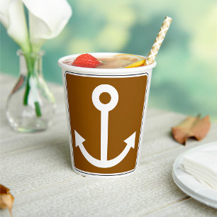 Nautical Anchor Symbol Brown Marina Sign Paper Cups