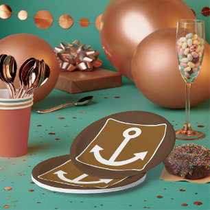 Nautical Anchor Symbol Brown Marina Sign Paper Plate