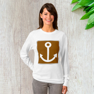 Nautical Anchor Symbol Brown Marina Sign T-Shirt