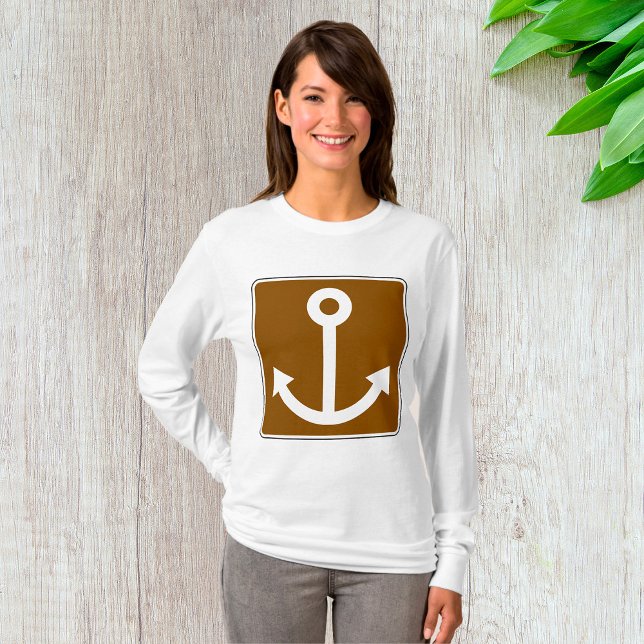 Nautical Anchor Symbol Brown Marina Sign T-Shirt (Creator Uploaded)
