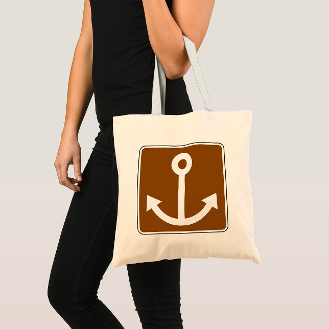 Nautical Anchor Symbol Brown Marina Sign Tote Bag (Creator Uploaded)