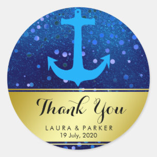 Nautical Anchor Thank You Wedding Blue Confetti Classic Round Sticker
