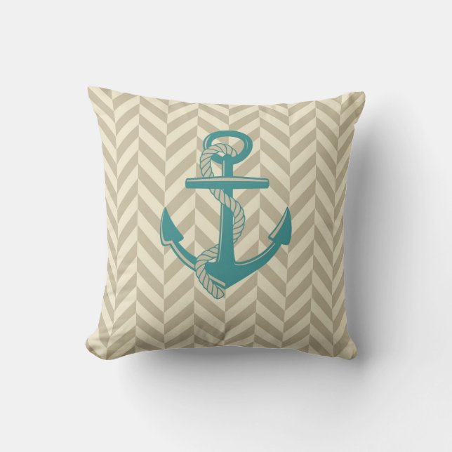 Nautical Anchor Throw Pillow (Front)
