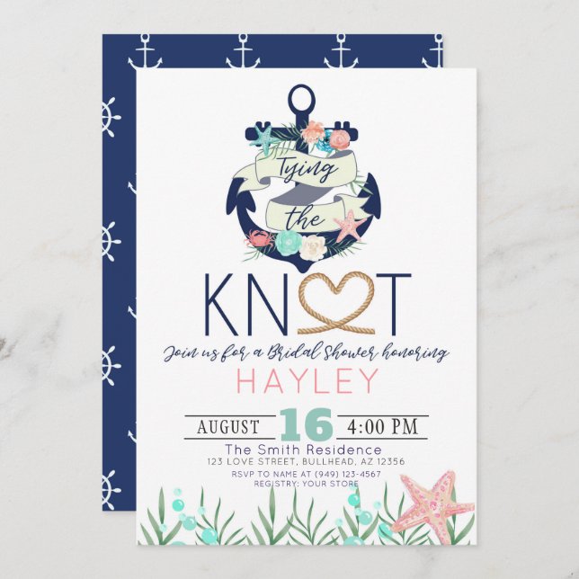 Nautical Anchor Tying the Knot Bridal Shower Invitation (Front/Back)