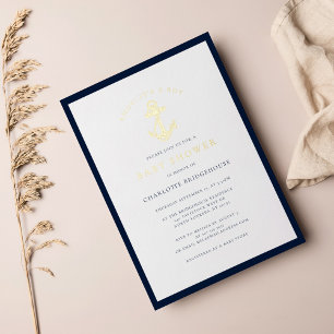 Nautical Anchor Typography Boy Baby Shower Gold