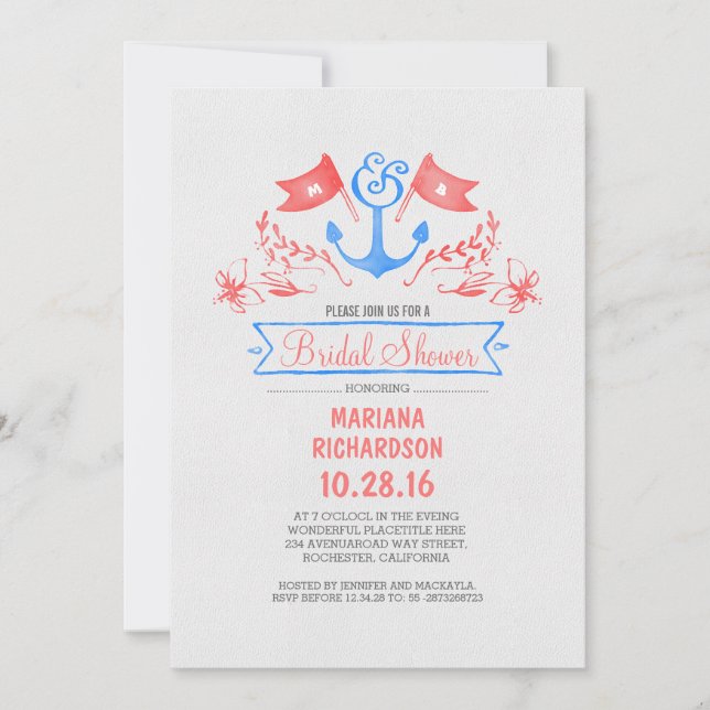 Nautical anchor vintage beach bridal shower invitation (Front)