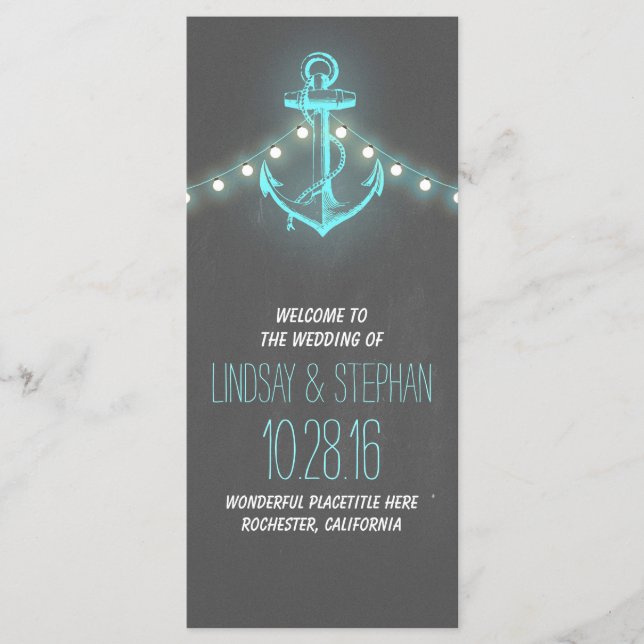 nautical anchor vintage chalkboard wedding program programme (Front)