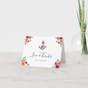 Nautical Anchor Watercolor Floral Thank You Card