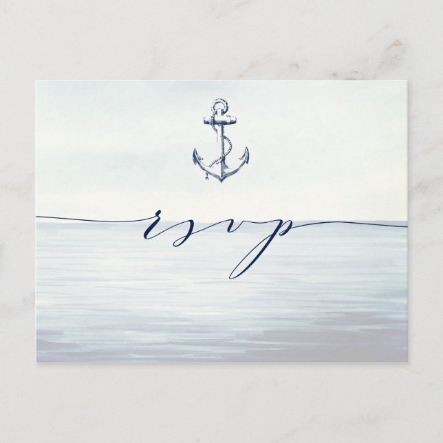 Nautical Anchor Watercolor Ocean RSVP Card (Front)