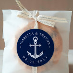 Nautical Anchor Wedding Date Classic Round Sticker<br><div class="desc">Navy Anchor coloured custom wedding date stickers tailored to a nautical wedding.</div>