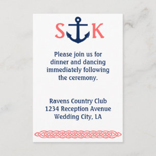 Nautical Anchor Wedding Invitation Enclosure Coral