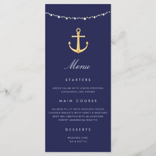 Nautical Anchor Wedding Menu Navy Blue Gold