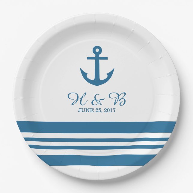 Nautical Anchor Wedding Paper Plates (Front)