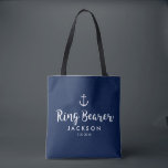 Nautical Anchor Wedding Personalised Ring Bearer Tote Bag<br><div class="desc">Surprise your RIng Bearer with this personalised tote bag featuring a nautical design with a white anchor set against a navy background.  Customise by adding his name and your wedding date. The perfect go-to bag for a nautical,  beach or destination wedding .</div>