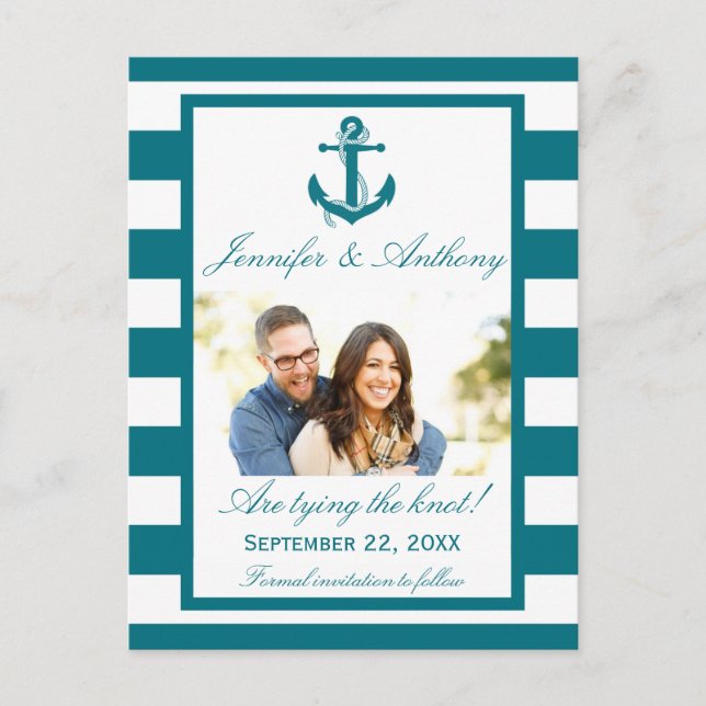 Nautical Anchor Wedding Photo Save The Date Announcement Postcard (Front)
