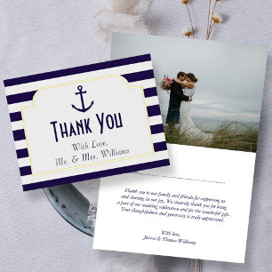 Nautical Anchor Wedding Photo Thank You Real Foil Greeting Card