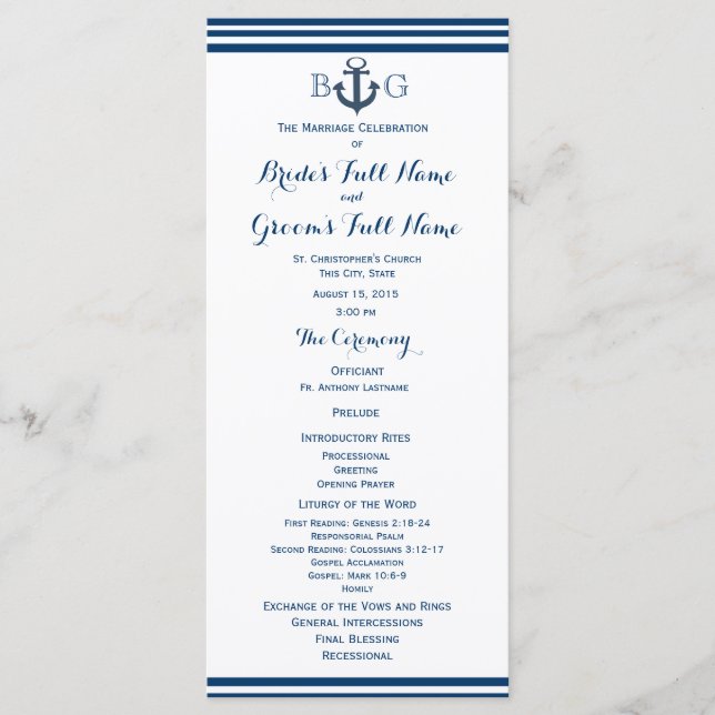 Nautical Anchor Wedding Program Programme (Front)