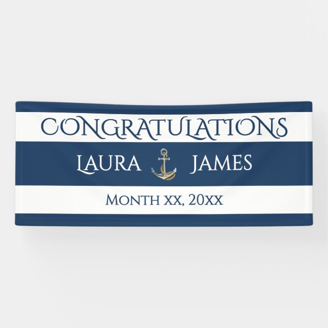 Nautical Anchor Wedding Reception Congratulations Banner (Horizontal)