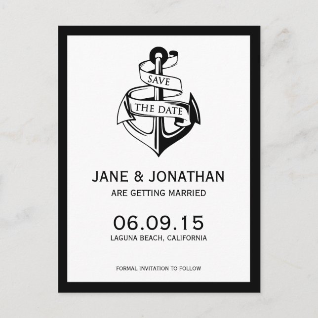 Nautical Anchor Wedding Save the Date Announcement Postcard (Front)